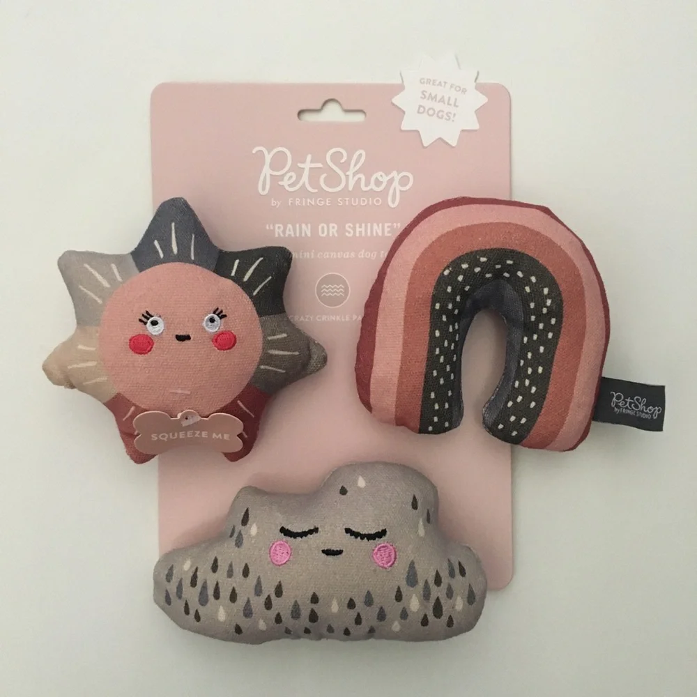 Dog Toys 3 Plush for Small Dogs Squeakers “Rain or Shine” Sun Cloud Rainbow Set